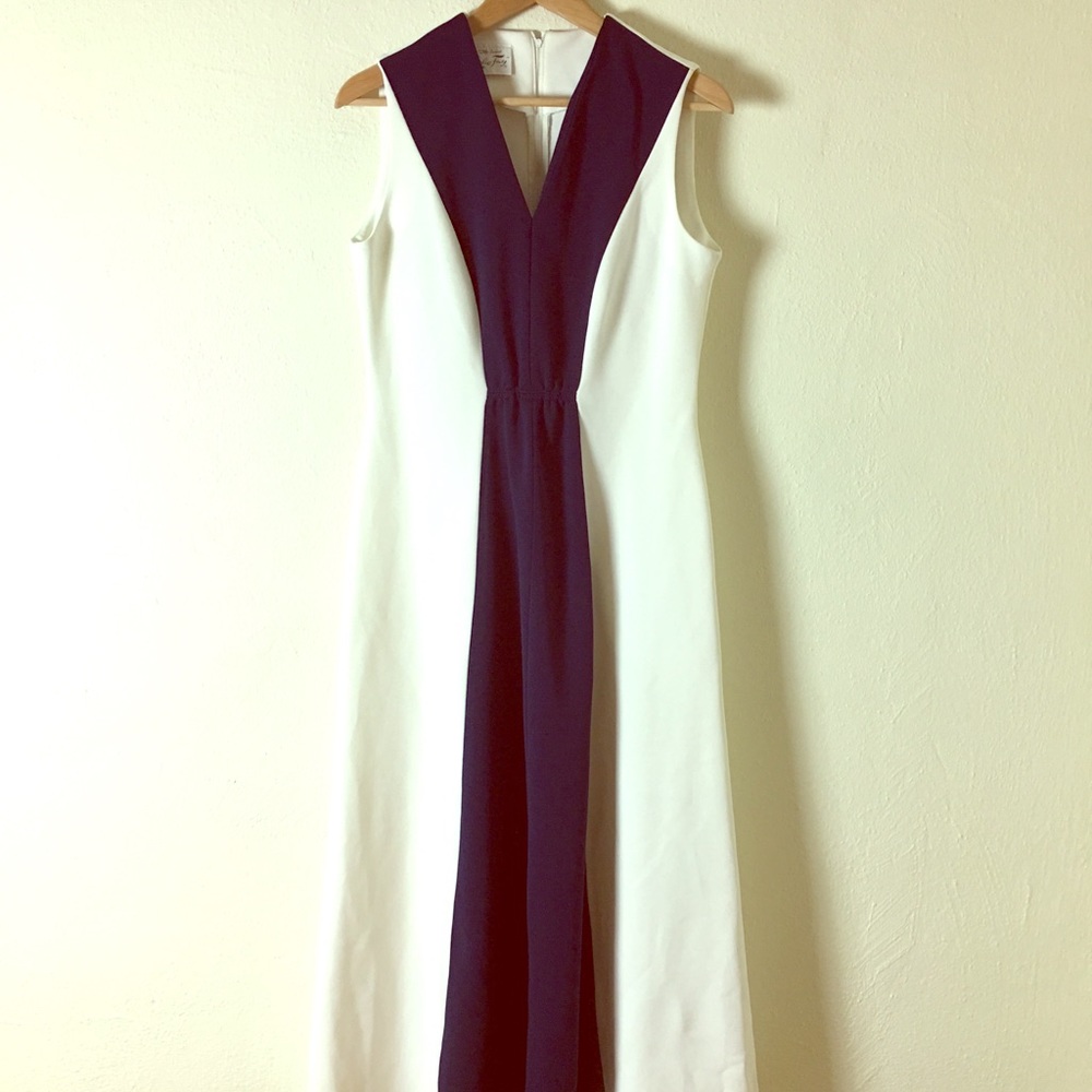 Vintage 1960s Leslie Fay Navy & White Maxi Dress